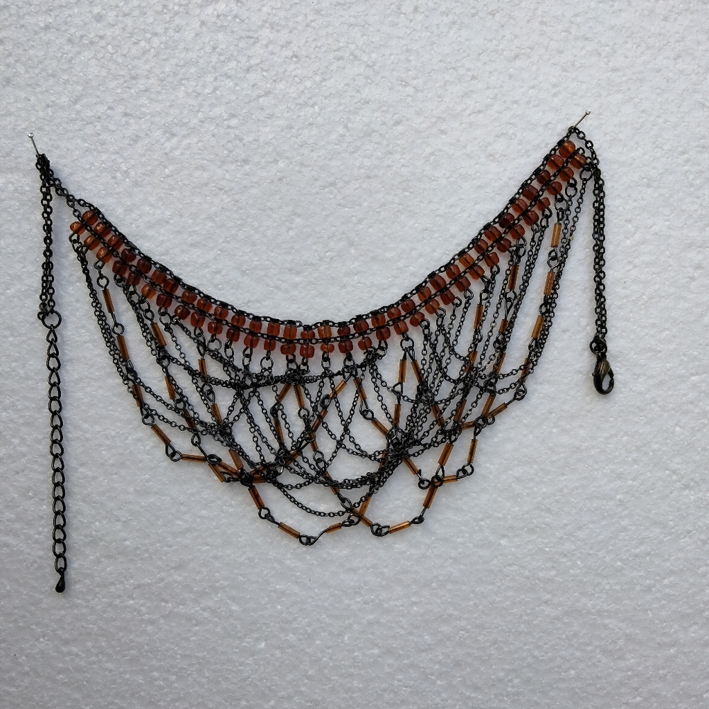 Y2K Cleopatra Style Multi-Chain and Brown Bead Choker Necklace